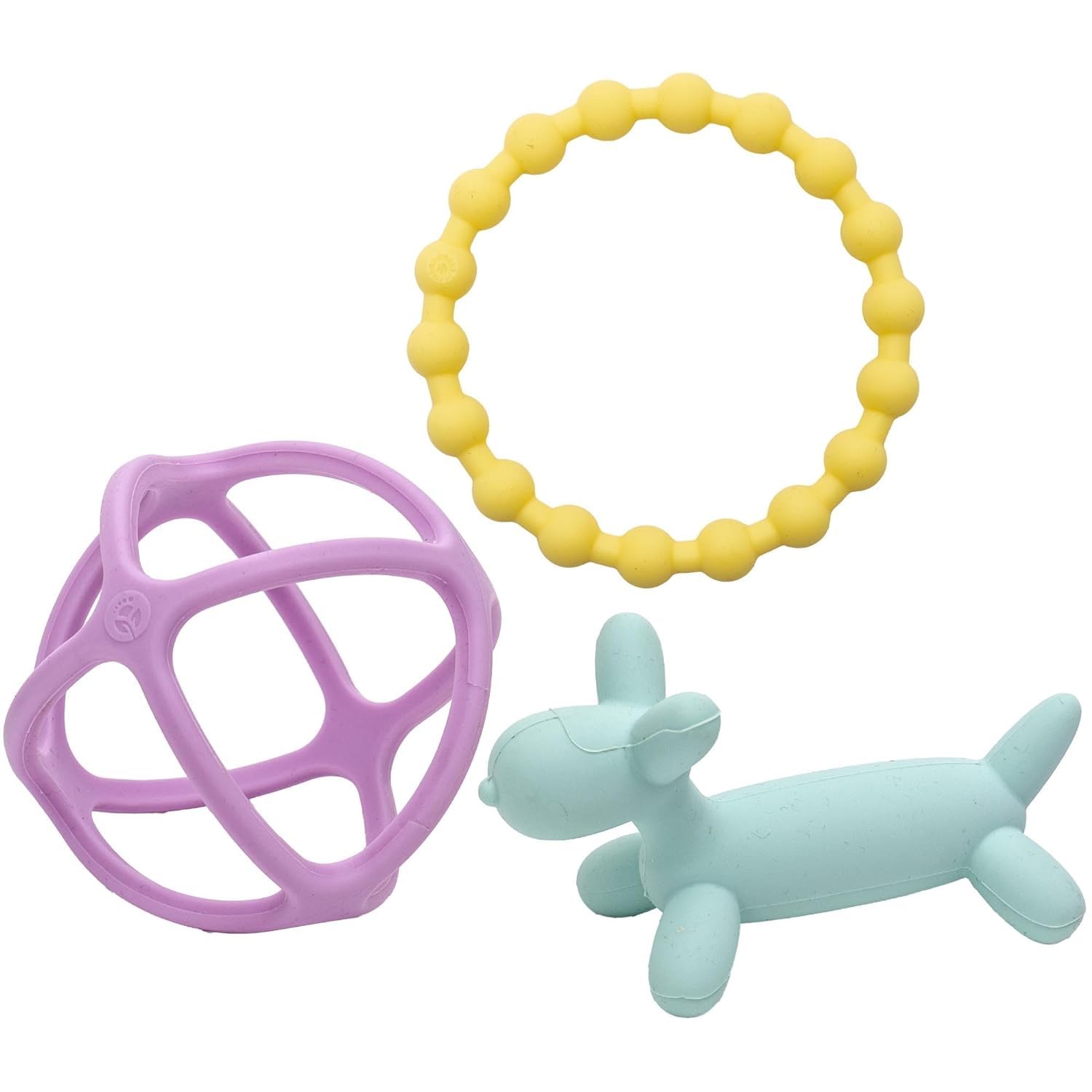 WeeSprout Silicone Baby Teether Toys for Infant Babies and Toddlers, Cute Ring, Puppy Dog, and Ball, Soft and Flexible, BPA Free, Boys and Girls (