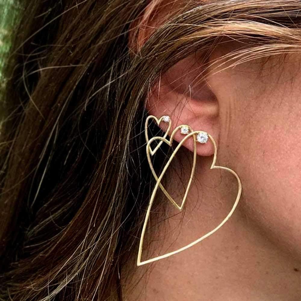 Missgrace Gold Rhinestones Heart Earrings Set Vintage Earring Set Bohemian Earrings Stud Earrings Gold Punk Chain Earrings Set for Women and Girls (Style 12)