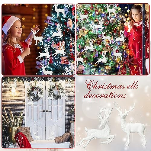 Geetery LEC-GEETERY-544 12 Pcs White Reindeer Ornaments For Christmas Tree Glitter Deer Decorations Hanging Plastic Elk Figurine Ornament thumb #5