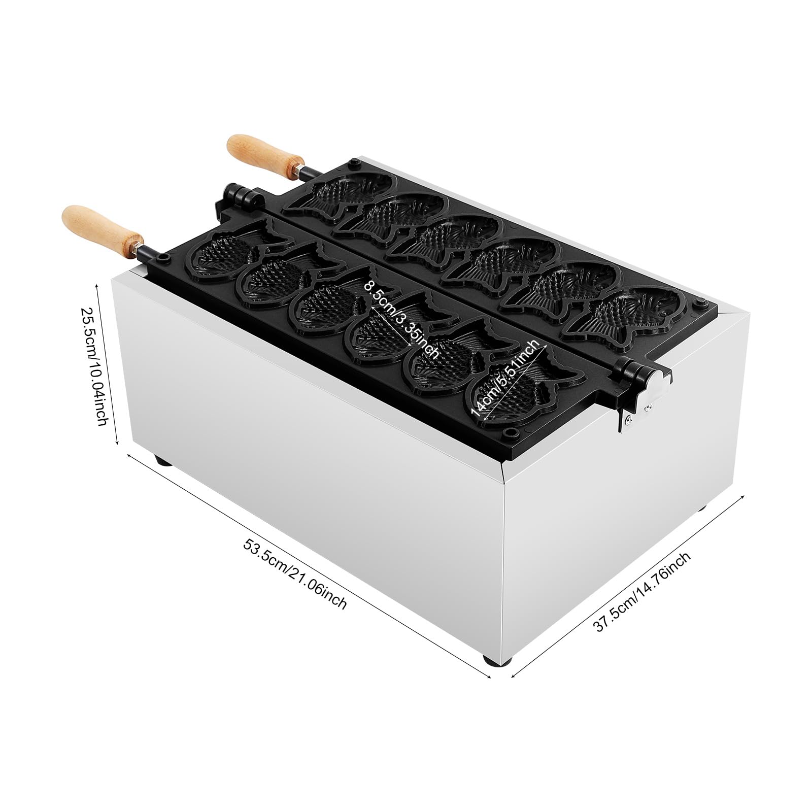 Commercial Sea Bream-Shaped Waffle Maker, Electric Non-Stick Large Fish-Shaped Waffle Maker Makes 6 Mini Closed-End Fish-Shaped Waffles, Suitable for Restaurants, Snack Bars, and Street Vendors 1600W