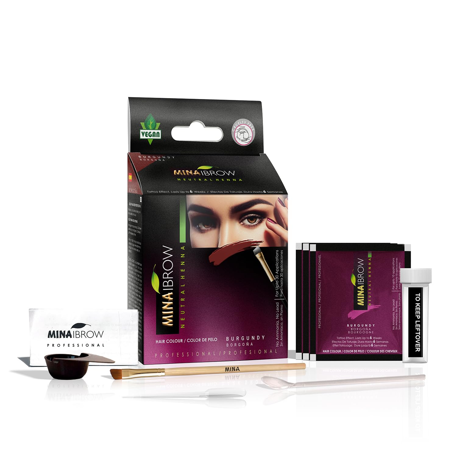 MINA ibrow Henna Hair Color Semi Permanent Henna Kit (Burgundy)