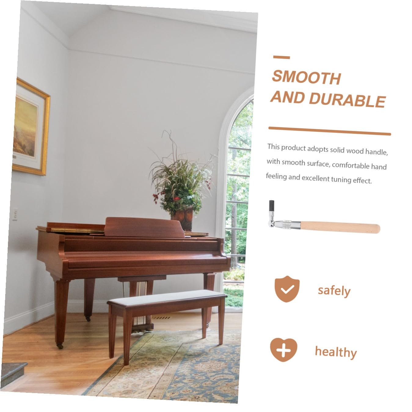 Llave de Afinación para Piano Ligera Mango de Madera y Acero al Carbono, Accesorio Profesional para Afinar Instrumentos Musicales