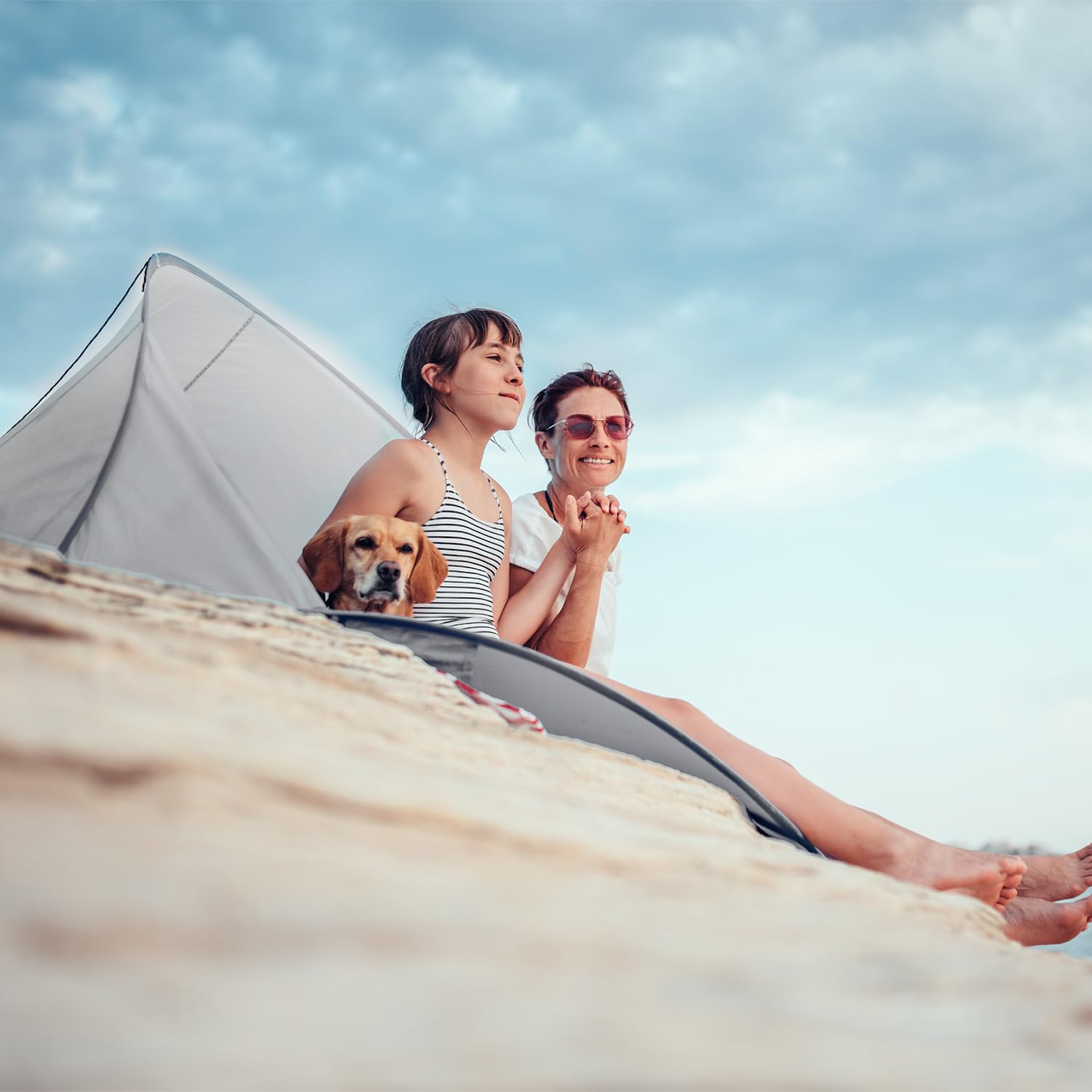 Strandmuschel Pop Up Strand-Zelt Windschutz am Strand Wurfzelt Blitzschnell Selbstaufbauendes Sonnensegel Outdoor Zelt Automatik Muschel mit UV-Sonnenschutz