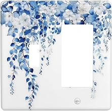 Blue Eucalyptus Leaves Floral Vine Flower Outlet Covers 1 Toggle 1 Rocker Combination Decorative Wall Plate Electrical Switch Plates Light Switch Cover Plate for Bedroom Living Room Decor