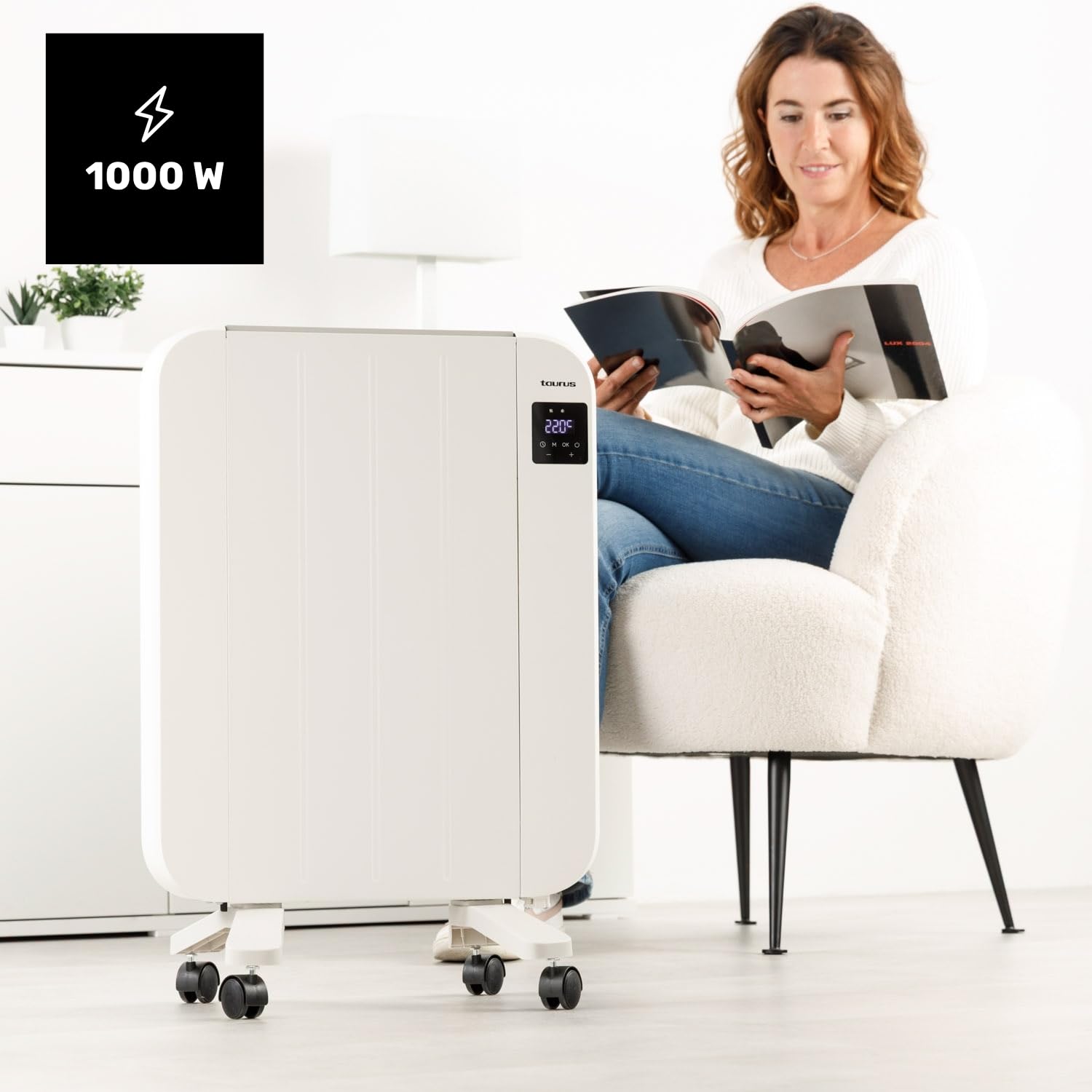 Taurus - Radiador Eléctrico Nepal 1000, 1000W, Bajo Consumo, 4 Elementos, 4 Modos, Termostato Regulable, Temporizador, Protección Sobrecalentamiento, Pantalla LCD, Silencioso, Pared o Pie