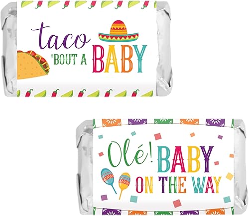 Taco 'Bout a Baby Fiesta Shower Mini Candy Bar Wrappers - 45 etiquetas adhesivas