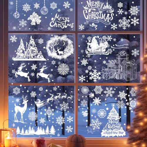 La Mejor Recopilación de Pegatinas decorativas de ventana al mejor precio. 44 TGEXYI 360 Piezas Pegatinas Navideñas para Ventana, Decoracion Navidad, Calcomanías de Vinil Electrostático Reutilizables, Copos de Nieve, Renos, Papá Noel, Muñeco de Nieve