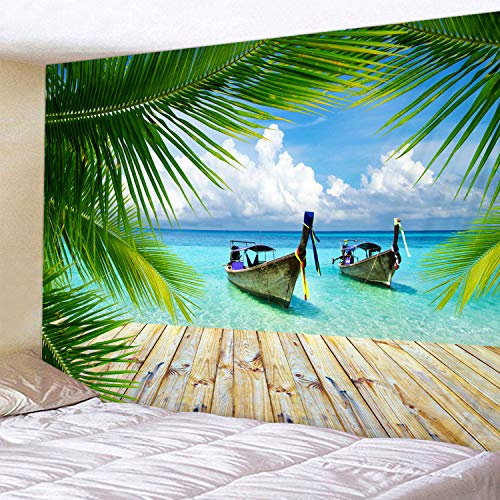 Wodejia GT2020030815 Fabric Tapestry Decor Wall Art Tapestries Bedroom Hall Dorm Living Room Hanging Bedding 79 X 59 Inches Seaside Boat Coconut Leaf Print thumb #3
