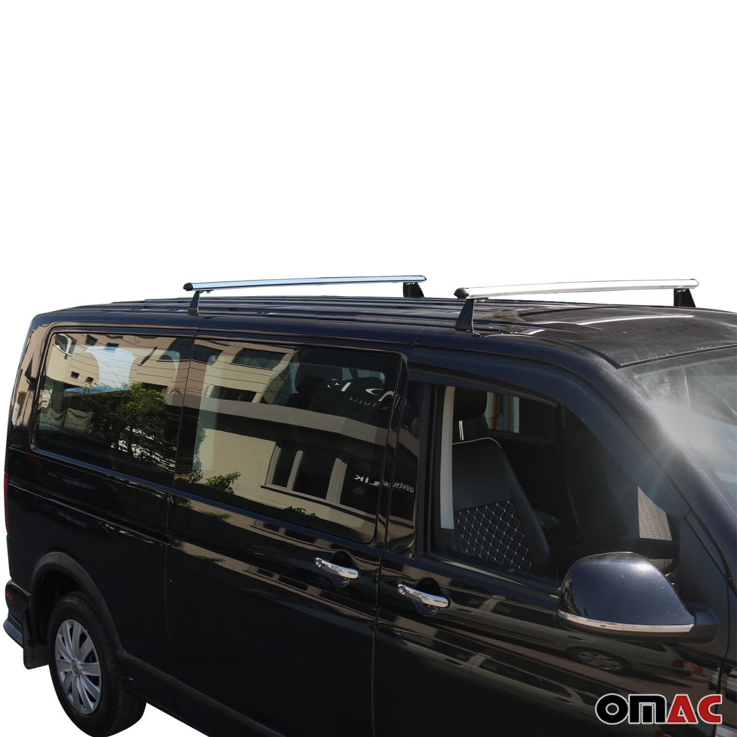 OMAC Heavy Duty Barras de Techo Transversales Compatibles con Ford Transit Courier I 2014-2023 – 2 Stangen – Aluminio Plata