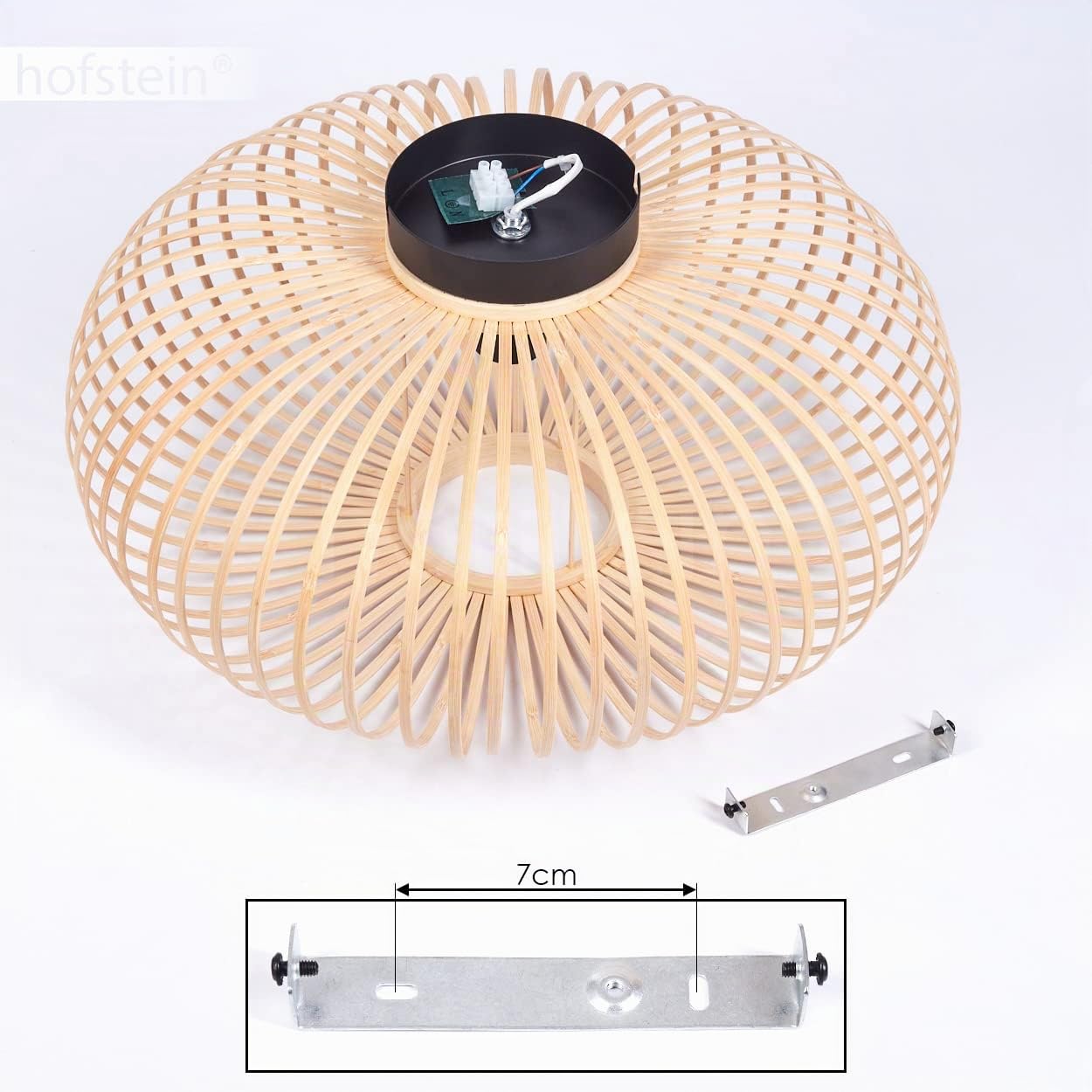 HOFSTEIN Deckenleuchte Oravi, Deckenlampe aus Metall/Holz/Bambus in Schwarz/Natur, Leuchte im Boho/skandinavischen-Design mit tollem Lichteffekt, Ø 45 cm, E27, Wohnzimmer, Esszimmer, Schlafzimmer