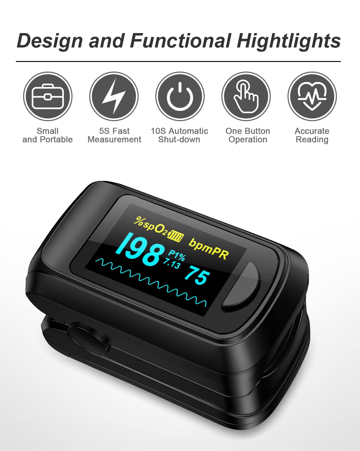 HealthTree Pulse Oximeter Fingertip, Oxygen Blood Monitor for Adults