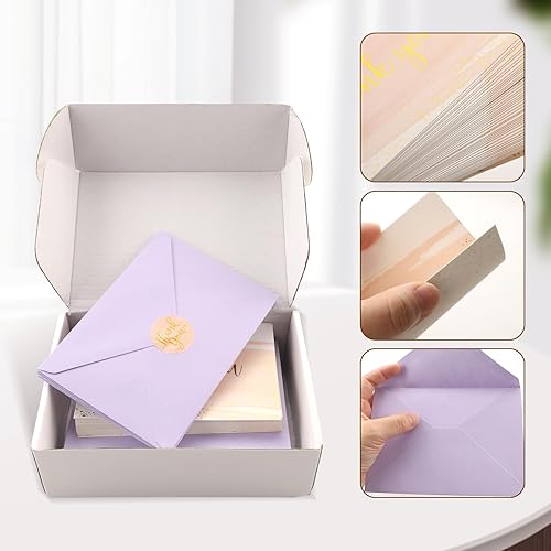 Miniatura 3 de Paquete de 48 tarjetas de agradecimiento rosadas con sobres y calcomanías, perfectas para cualquier ocasión. El morado simboliza una gran sensación