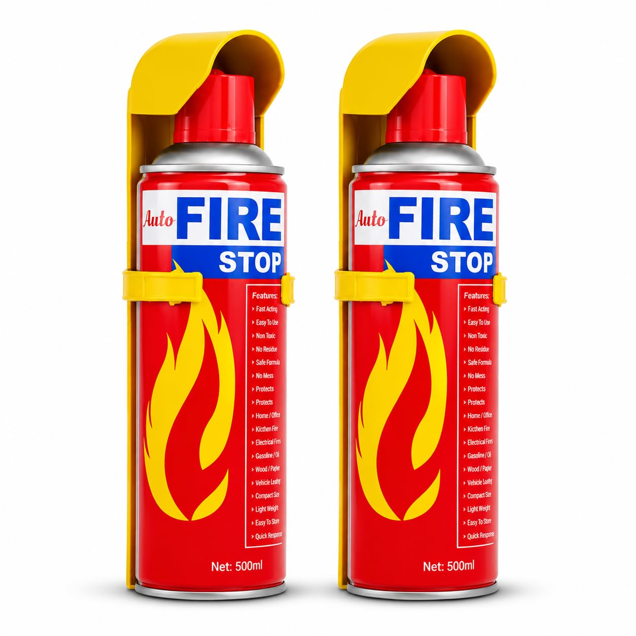 Fire Stop Spray Fire Extinguisher Aerosol for Car, Bike, Home & Kitchen | Portable Emergency Fire Safety Spray | Easy to Use Fire Protection Spray with Wall Mount Holder-2 Pack-image-1