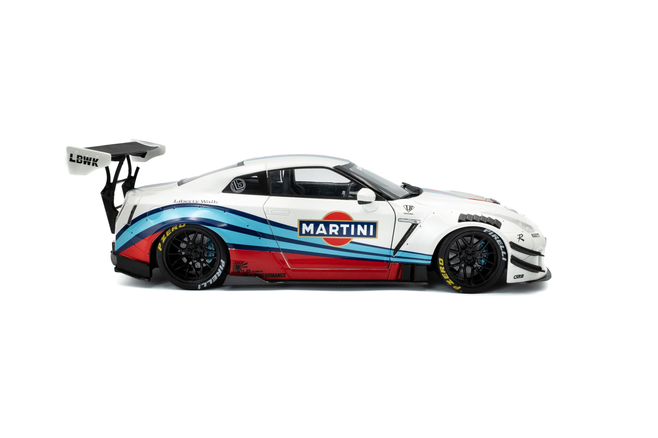 Solido Nissan GT-R R35 Liberty Walk 2.0 - Estremamente tonificato JDM Racer, Martini, Kit Corpo Ampio, Diecast modellino Auto, Bianco, 1:18