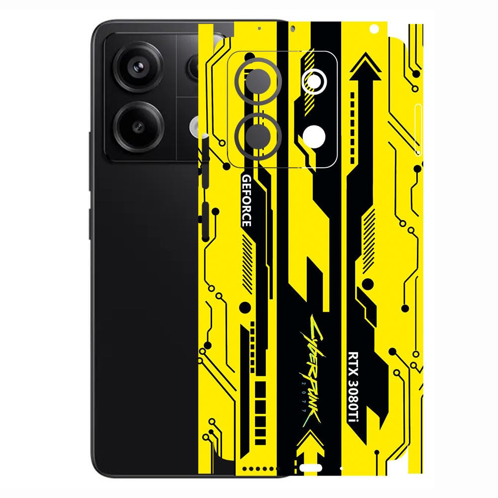 AtOdds - Mobile Back Skin Sticker Wrap Compatible with REDMI Note 13 (5G) (Coverage - Back+Camera+Sides) (Design - Yellow Cyberpunk)