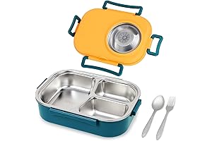 puraville Stainless Steel Bento Box with Sauce Bowl & Cutlery (Yellow) - 1000ml/34oz