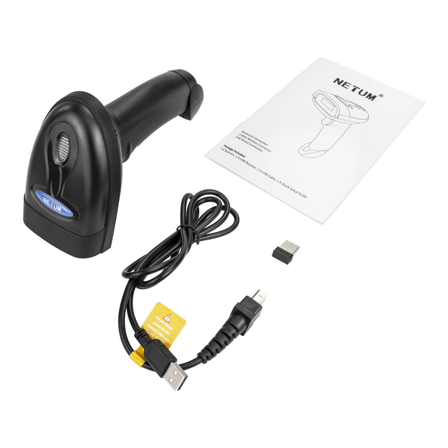 NETUM Skaner kodów kreskowych Bluetooth NT-1228BC / NT-1228BL z podstawką (Niebieski - skaner kodów kreskowych 1D)