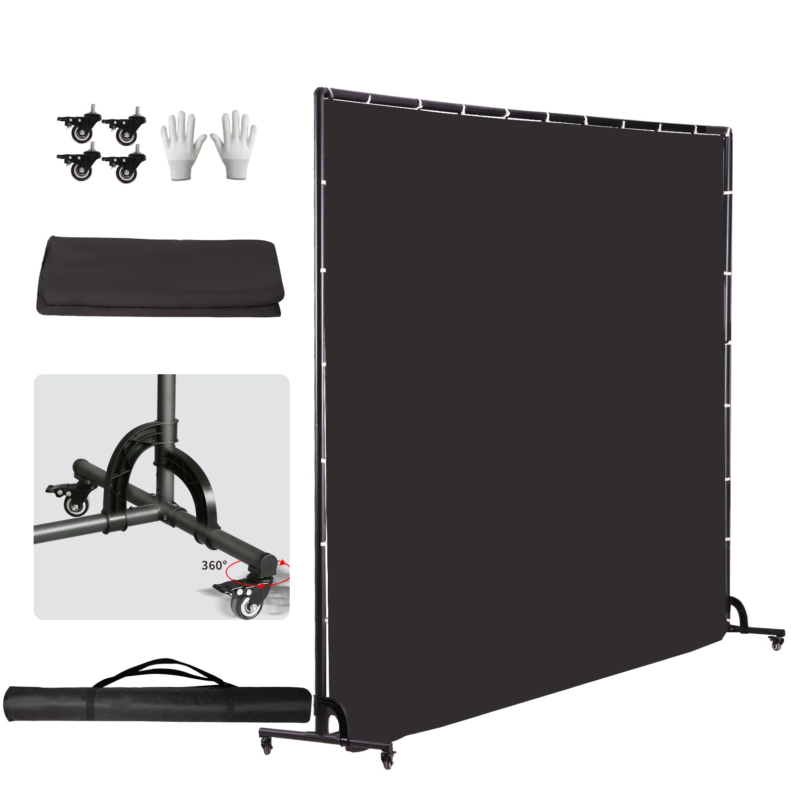 Supporto per sfondo mobile a 360° con ruote, sfondo nero pieghevole antiriflesso per fotografia di prodotti, fotografia di ritratti, feste, riprese in studio, produzione video (2,1 x 1,8 m)