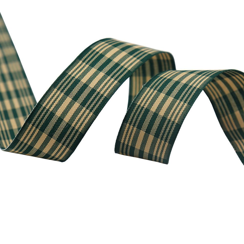 Tartan Ribbon, 25mm x 9M Black Watch for Christmas Valentine's Day Scene Decoration(Green Yellow)