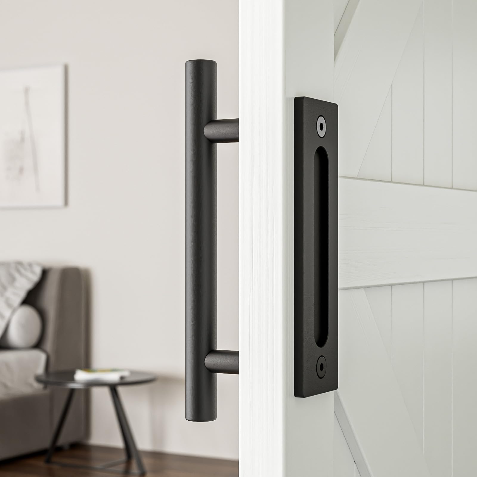 AONAYIOA 30CM Sliding Barn Door Handle Two-Side Design,Matt Black