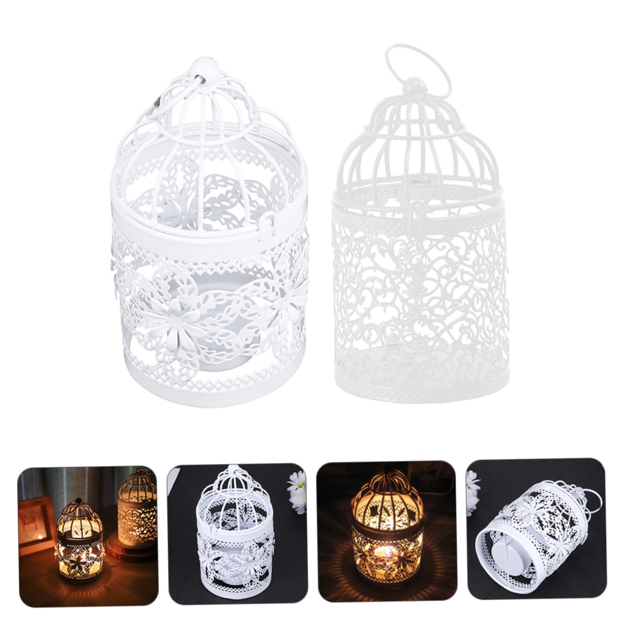 ULTECHNOVO 2 Series Candelabro De Jaula De Hierro Decorativo Sujetavelas Exterior Candelabro De Jaula De Pájaros En Forma De a Planchar 2 Piezas*2