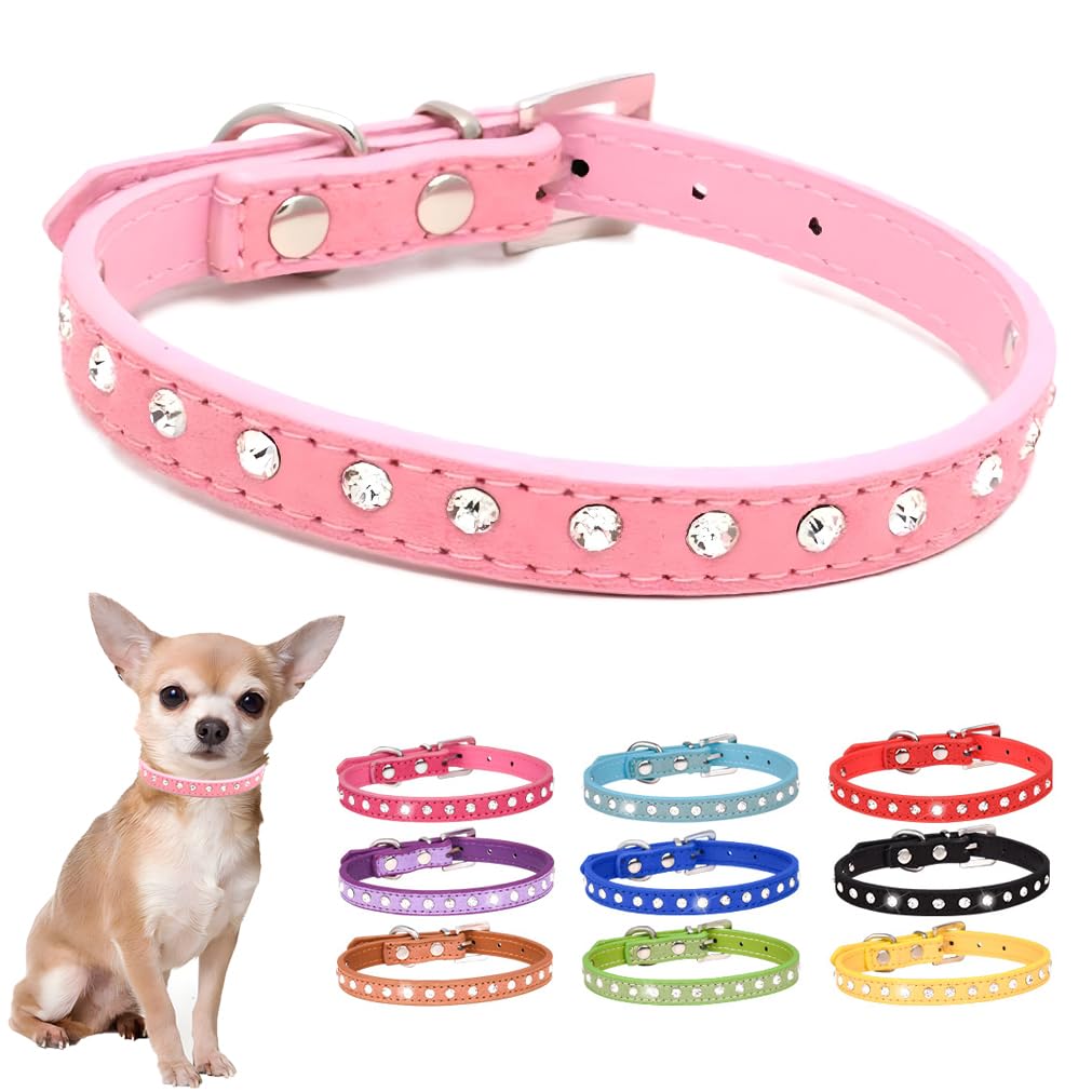 Pink Bling Dog Collar For Small Dogs Rhinestone Puppy Collars For Girls Female Sparkling Glitter Diamond Kitten Cat Collars for XXS XS Extra Small Medium Breed Pets XSmall