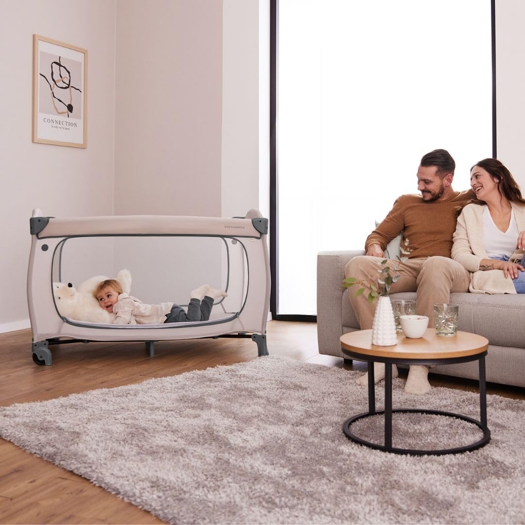 hauck Lettino da Viaggio Sleep N Easyfold con Materasso e Zanzariera, Lettino Pieghevole per Neonati con Ruote, Apertura Laterale e Borsa Trasporto, Dark Grey