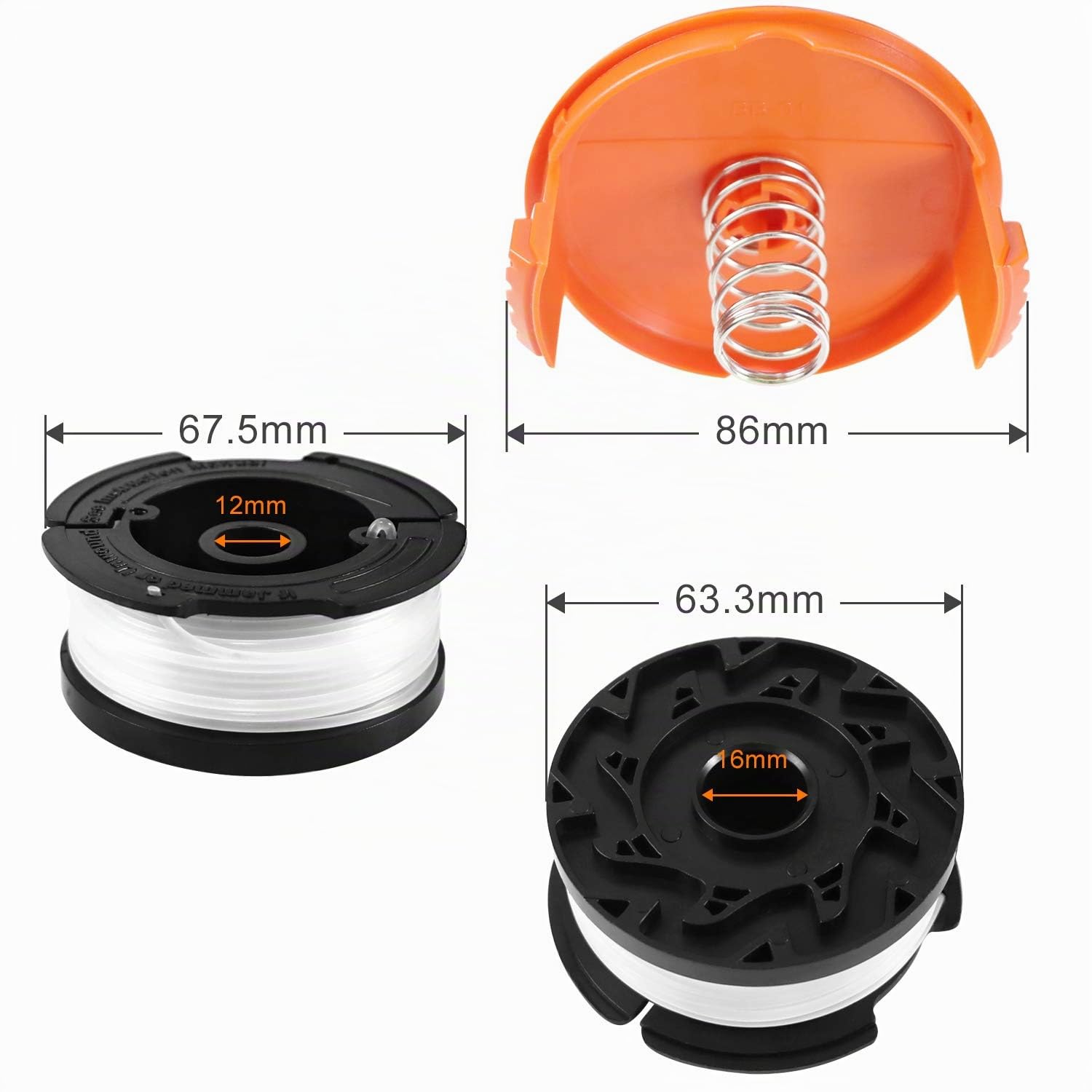Hilo Desbrozadora para Black y Decker Cortadora, 8 Carretes | Con 2 Cubiertas de Carrete y 2 Resortes, Longitud 9,14 m, Diámetro 1,65 mm