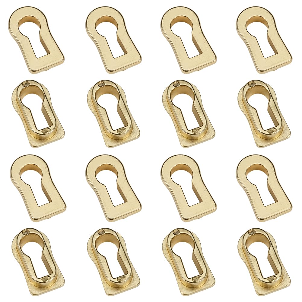 BENECREAT 16pcs Antique Mental Keyhole Cover, Keyhole Insert Escutcheon Plate, Furniture Lock Decoration for Cabinet, Door, Dresser, Drawers, Desk Furniture Hardware, Gold