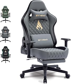 Symino Gaming Stuhl - Ergonomischer Bürostuhl im Racing Style, 200kg Belastbarkeit, verstellbare Armlehnen, Vintage PU Leder, Gaming Chair mit Fußstütze (Grau)