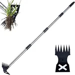 Weed Puller Tool with Long Handle - 60" Manual Weeder Remover Tool, 2 in 1 Hand Weed Rake and Garden Hoe for Gardening, Heavy Duty Uprooting Weeding Pull for Yard, Lawn, Patio and Garden