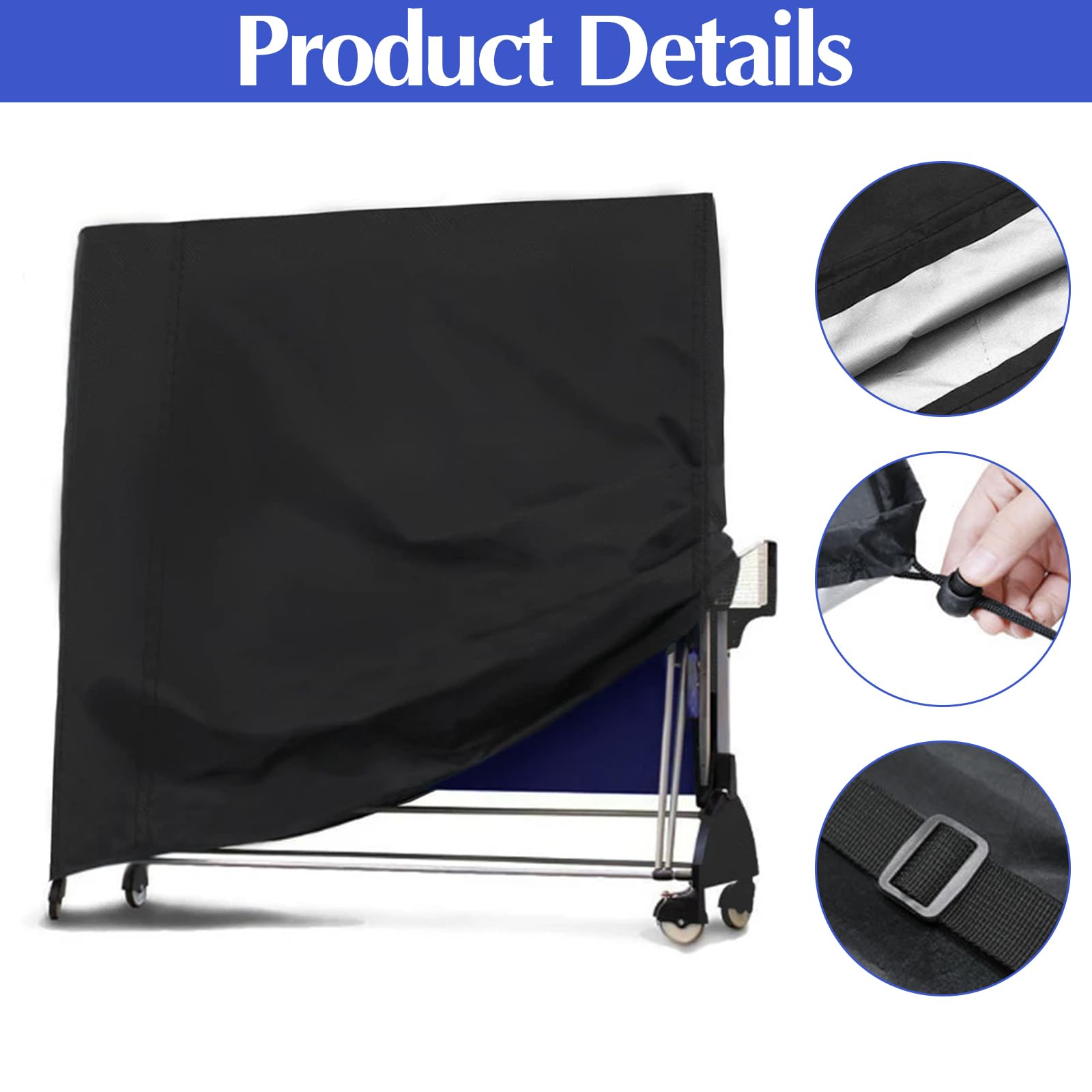 Yuragim Copertura per tavolo da ping pong, 420D, Oxford, impermeabile, antivento, resistente ai raggi UV, colore nero, per interni ed esterni, 165 x 71 x 185 cm