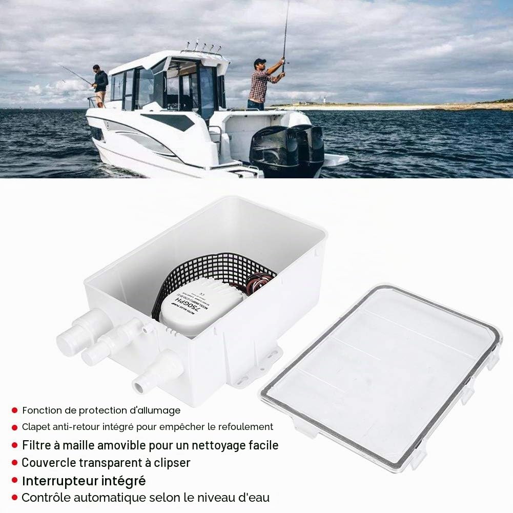Système de Pompe de puisard de Douche Système de kit de vidange Multi Port Inlet Boat RV Bilge 12V 750GPH+pompe douche bateau