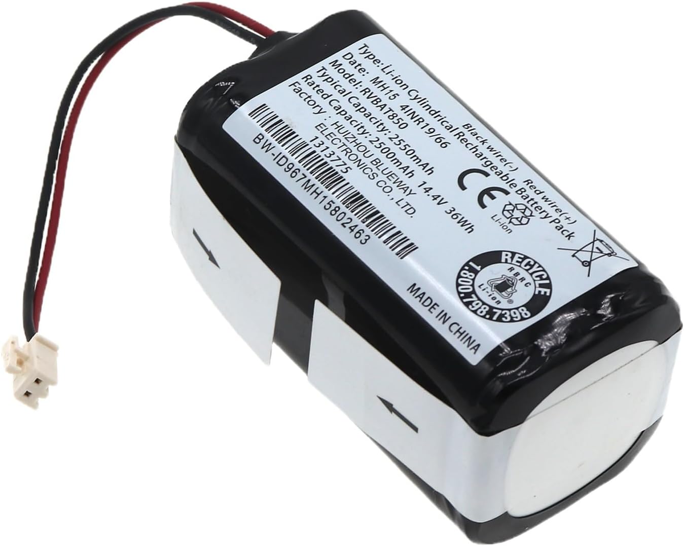 Replacement RVBAT850 Battery for Shark UR1000SR UR1005AE UR1005SR UR1100S1US UR1100SRUS UR1105A1US UR1105ARUS UR1110A1CA UR1110ARCA UR1505WXUS Vacuum Cleaners (2-Prong Connector)