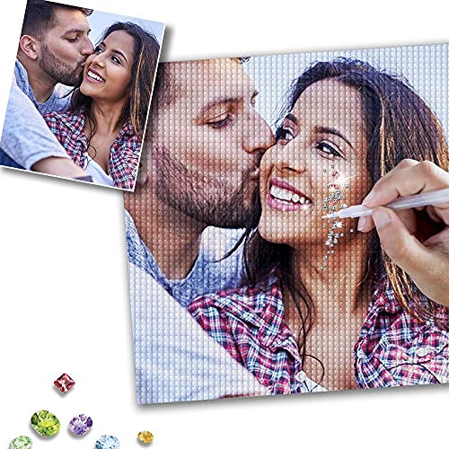 Customized Diamond Painting, Gem by Numbers for Adults Boyfriend Girlfriend Personalized Portrait Paintings with Photo Anniversary Gift for Home Wall Decor Full Drill Square 11.8x11.8 inch