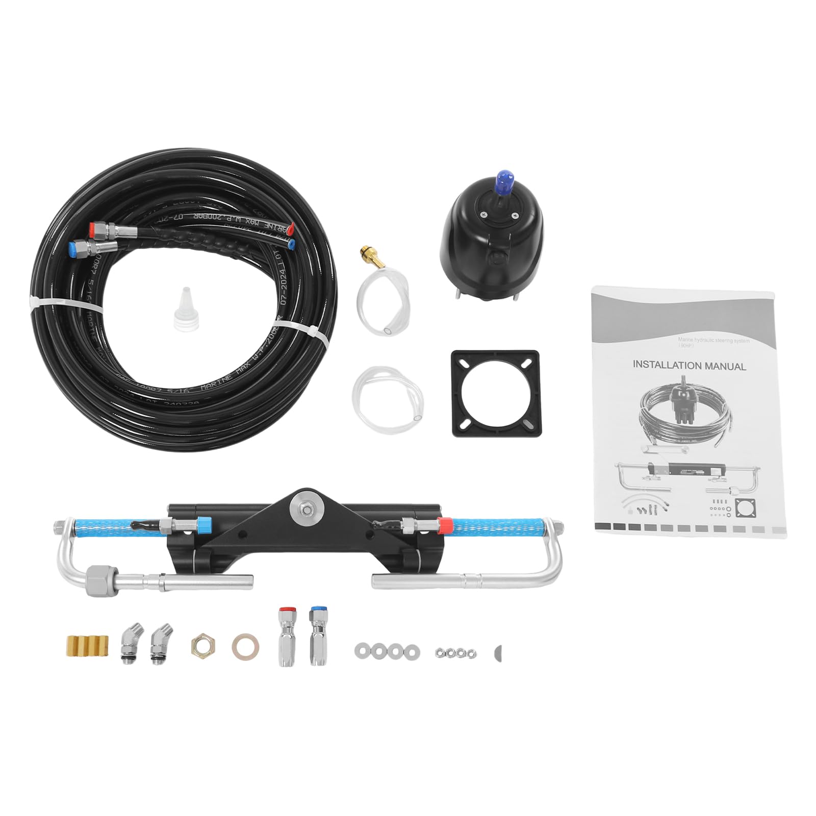 Kit de dirección hidráulica fueraborda de 150 CV, kit de dirección hidráulica para barcos marinos, mecanismo de dirección hidráulica con bomba hidráulica, cilindro de dirección y mangueras