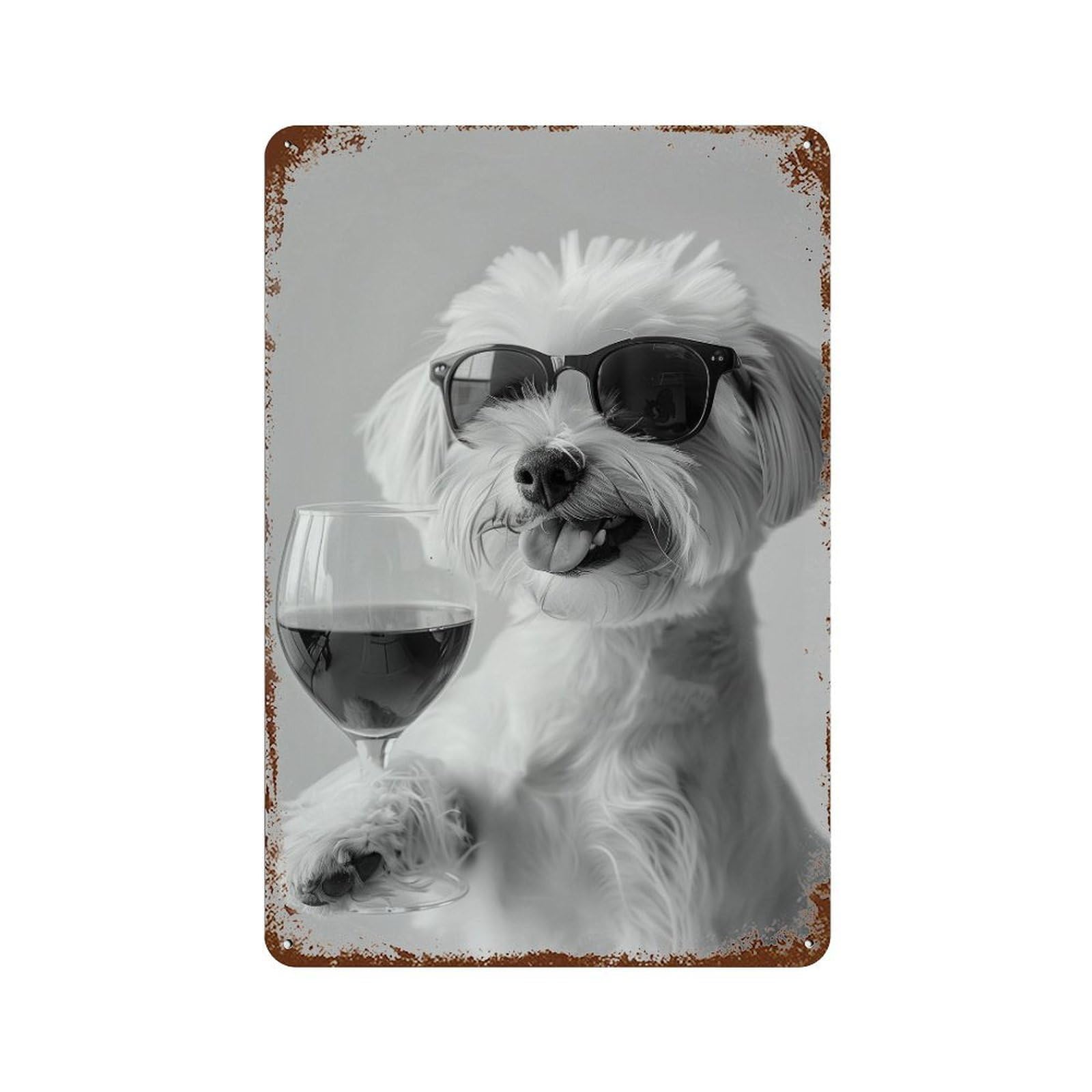 xiaoxiaoshen Maltese And Wine Print Wall Decor Art Metal Tin Poster Modern Home Decor Art Home Bar Shop Decorations Vintage Sign 30x20cm