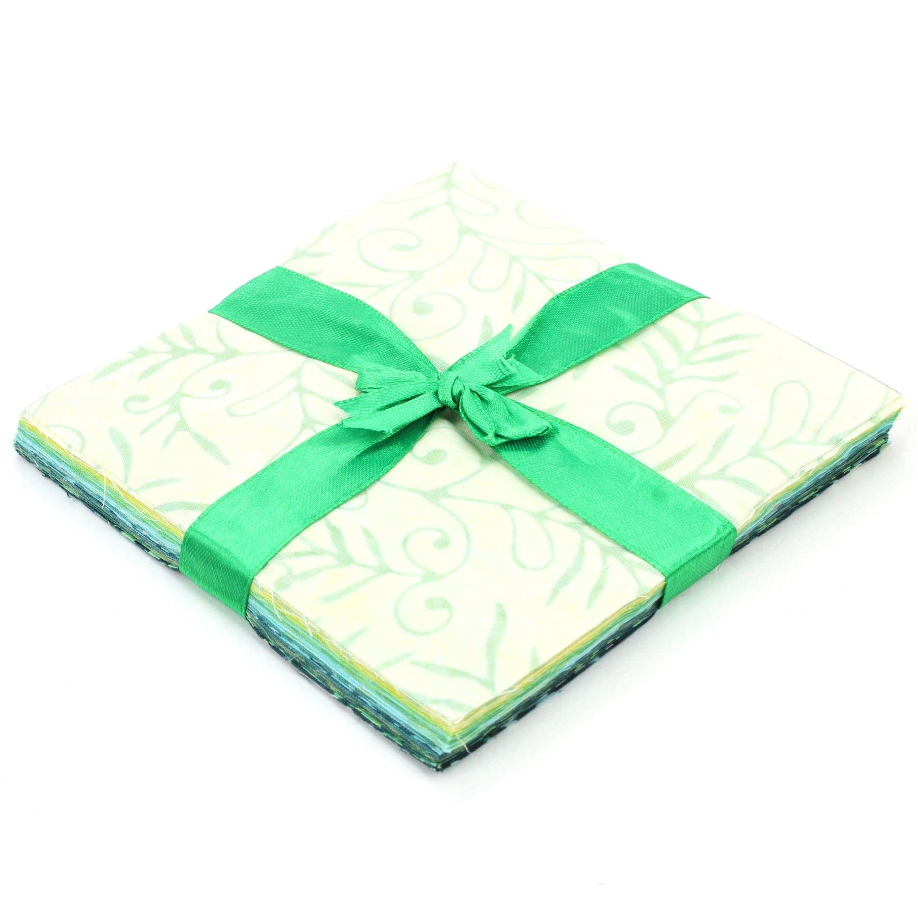 LOUDelephant Cotton Batik Pre Cut Fabric Bundles - Charm Pack - Glade Green