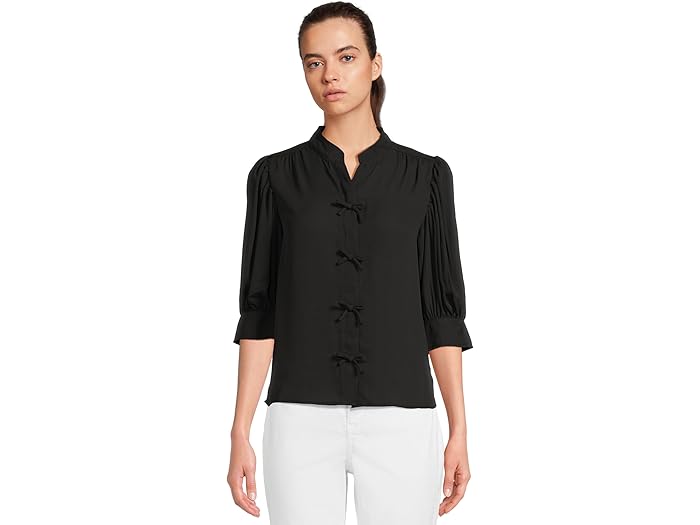 Elbow Sleeve Bow Placket Blouse - Image 5