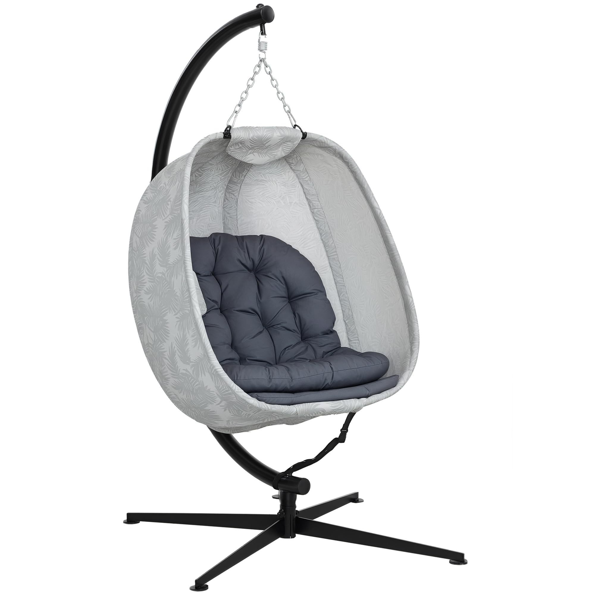 Outsunny Hängesessel mit Gestell, Faltbar Eiförmiger Hängeschaukel mit weichem Sitzpolstern, Hängematte für den Außenbereich Schaukelsessel Indoor Outdoor, Terrasse, Garten, Grau
