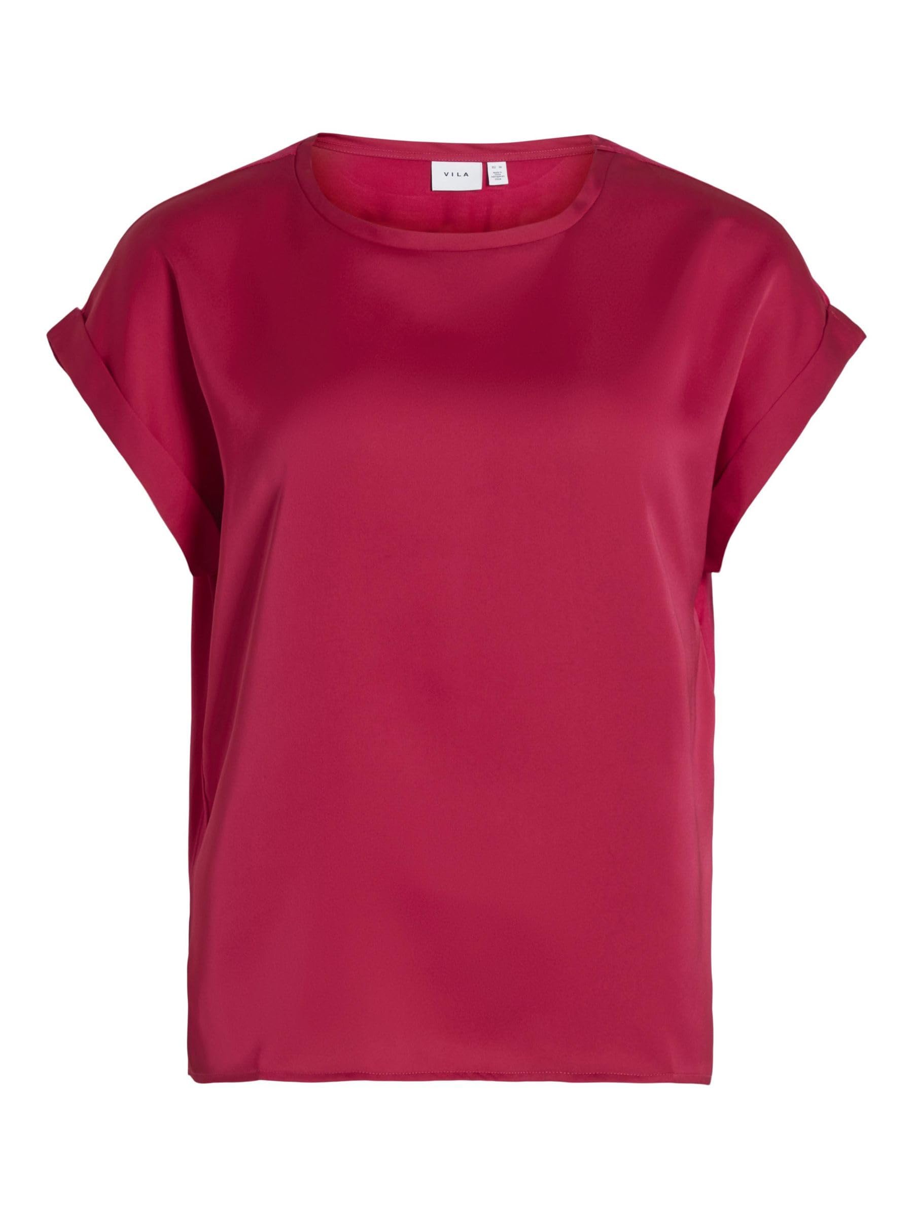 Vila Noos 14059563 Women's Variety S/S Satin Top, Cerise, 12