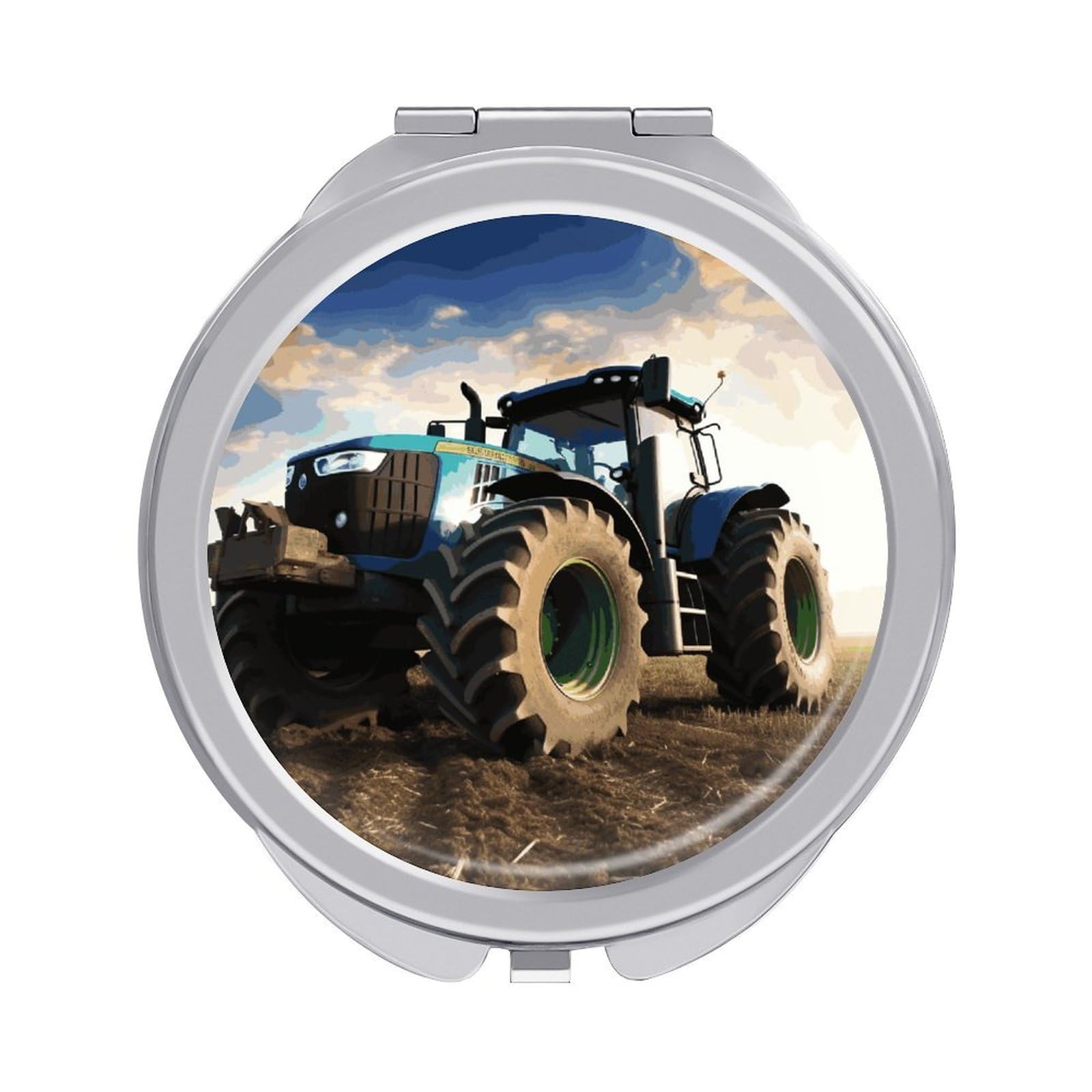 JTREHY Farm Tractor Makeup Mirror Silver Mirror Surface Folding Makeups Mirrors Lightweight Durable Looking Glass for Suitable Traveling Handbag and Purses