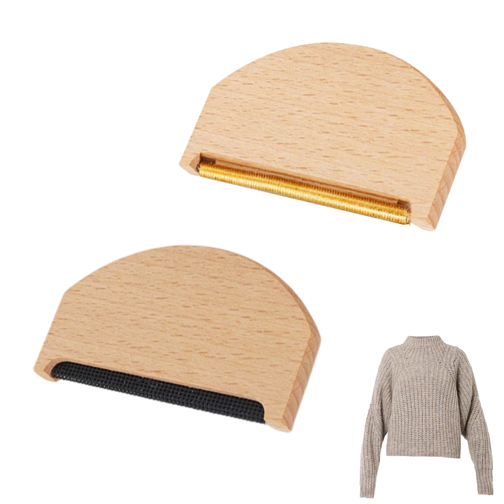 2 Pcs Premium Cashmere Comb Set, Beech Wood Gold-Edge Fabric Shaver & Clear, Portable Pilling & Bobble Remover, Manual Depiller for Wool Knitwear Scarves Coats Household Fabric Daily Garment Care