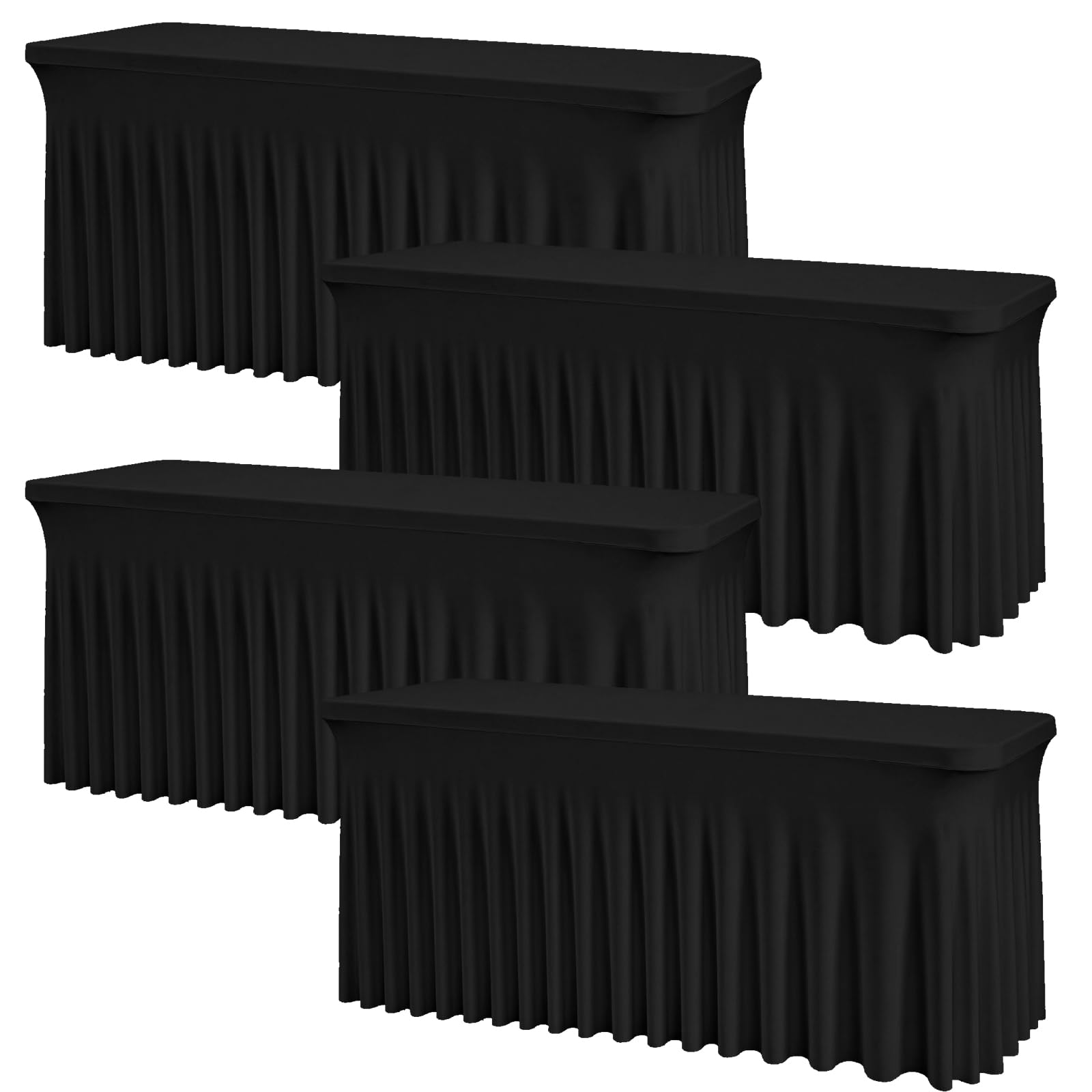 6FT Black Rectangular Spandex Tablecloth 4 Pack – Stretch Fitted Table Cover for 72 Inch Tables, Wrinkle Free Elastic Tablecloth for Wedding Reception, Banquet, Catering, Party Event Decor