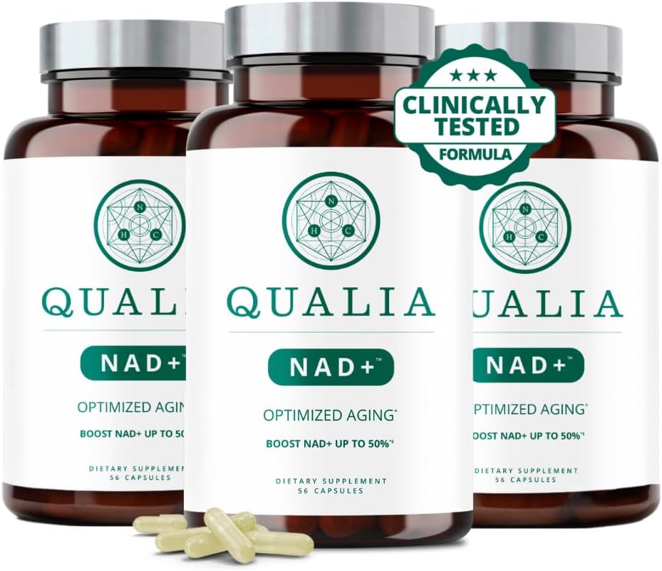 Qualia NAD Supplement — Clinically Proven to Boost NAD+ up to 67%. Optimized Aging, Energy, Focus. Elite Ingredients: Nicotinamide Riboside (NIAGEN,) Niacin, Niacinamide (3 Month Supply)