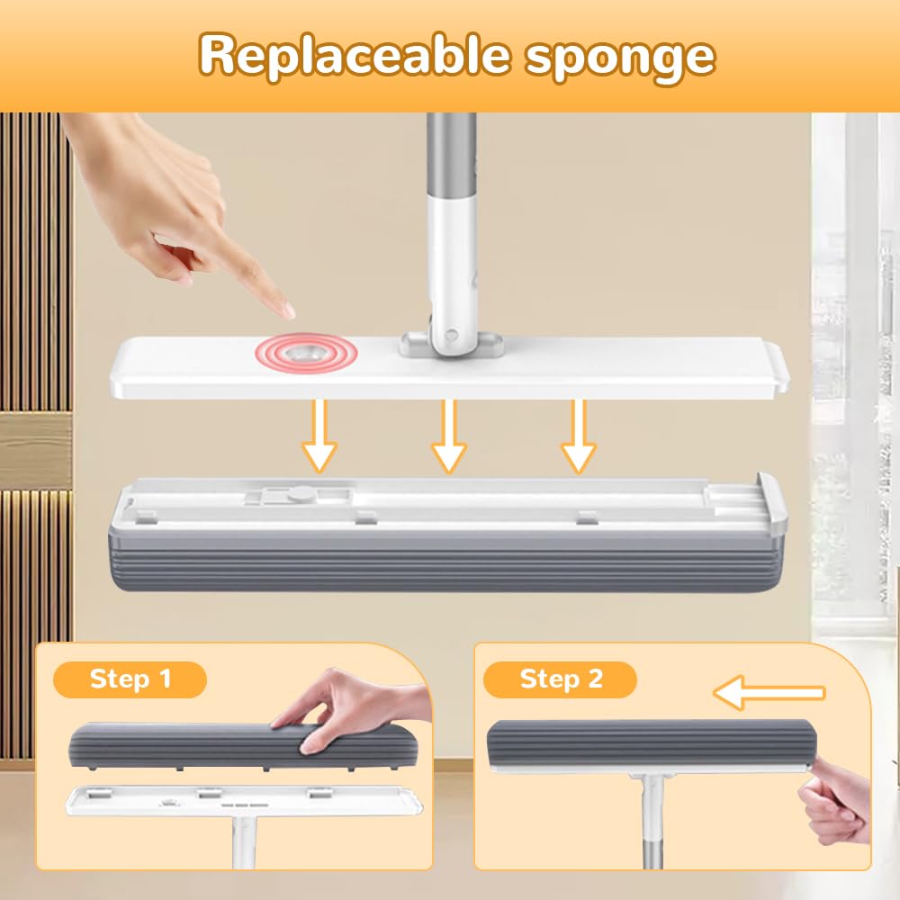 Mopas de esponja autoescurridas para limpieza de suelos, fregonas de esponja con rodillo autolavado, fregonas de esponja autosuficientes, fregonas de piso manos libres para cocina y baño (fregona, con
