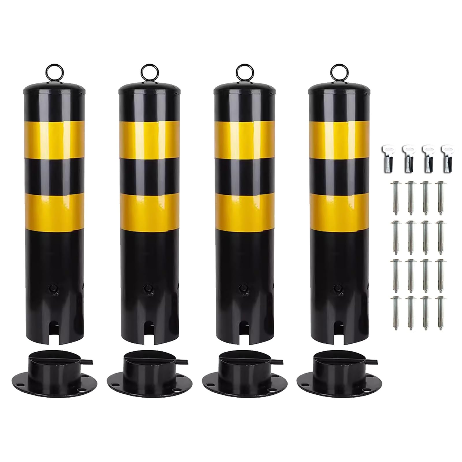 WOTZOV 4Pcs Removable Safety Bollard Post, Metal Traffic Bollard For Parking Lot, Night Reflective Design, Traffic Bollards For Driveway, Warehouse, Parking Barrier,50x16cm