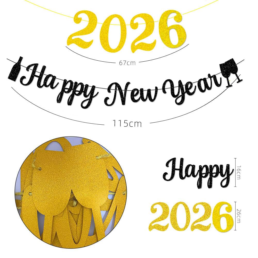 Joyeah Happy New Year 2026 Banner and Bunting Decorations, Large Number Sign for New Year's Eve Party Supplies - Image 2