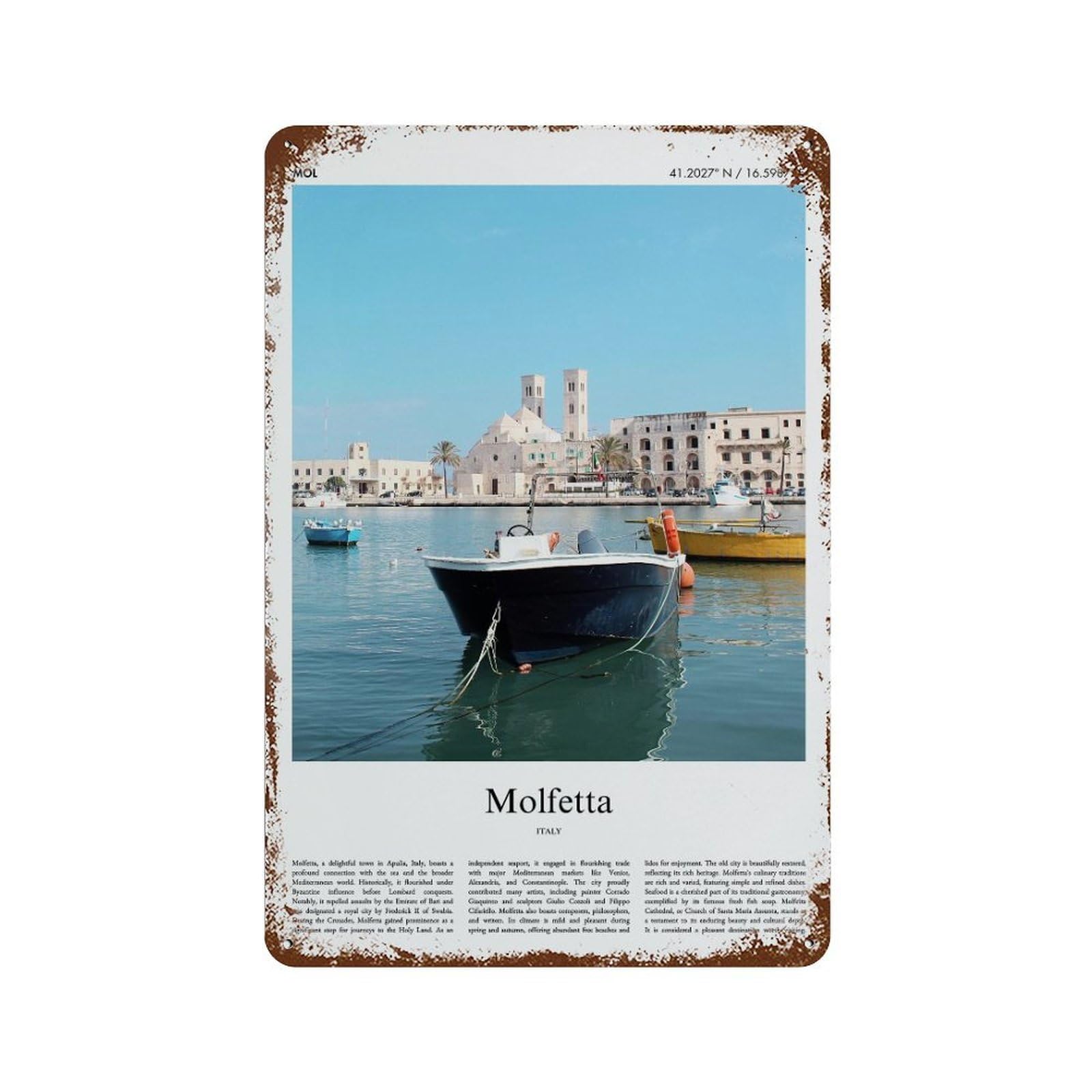 xiaoxiaoshen Molfetta Italy City Scenery Wall Decor Art Metal Tin Poster Modern Home Decor Art Home Bar Shop Decorations Vintage Sign 30x20cm