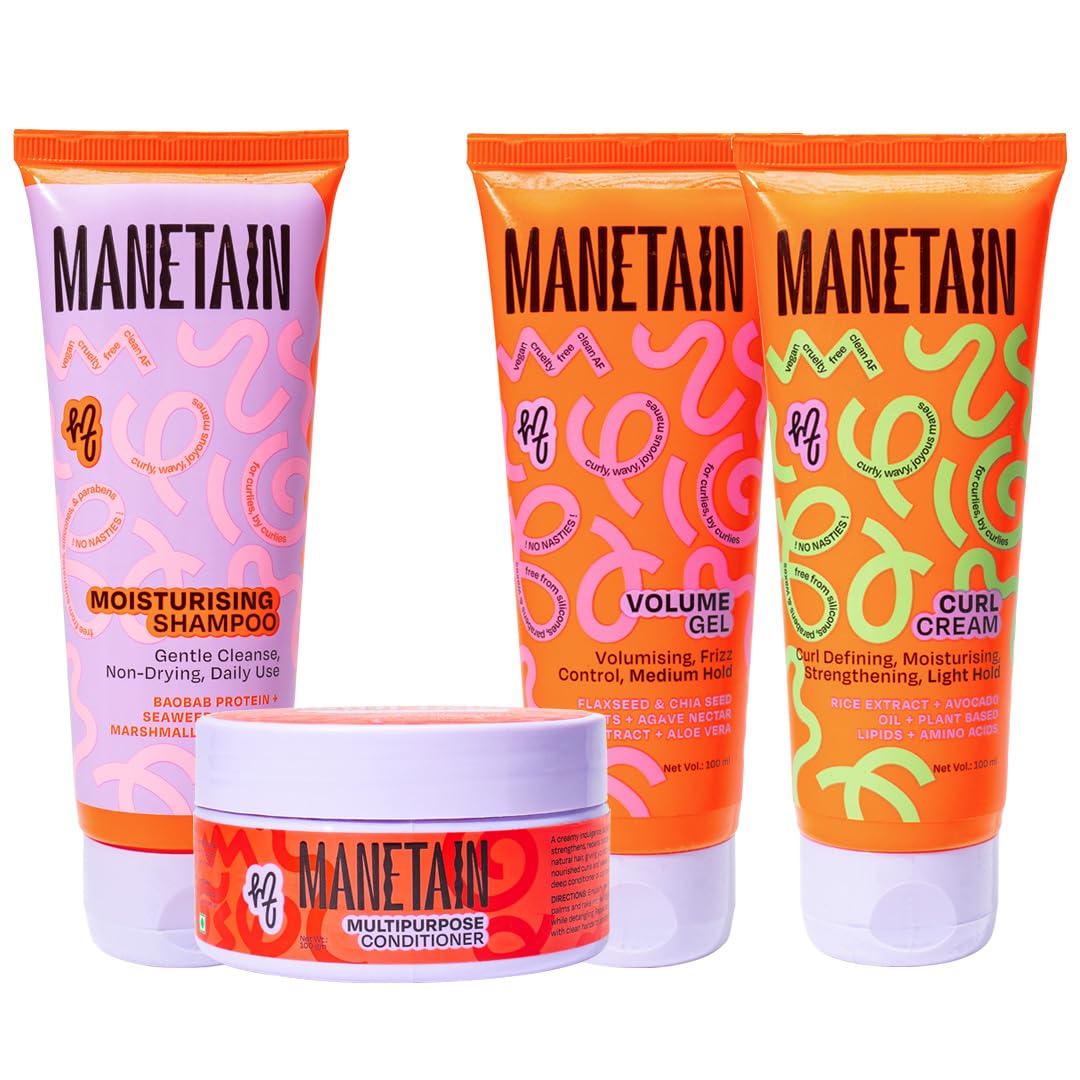 Sponsored Ad - MANETAIN Washday Volume Bundle Mini Size | Moisturizing Shampoo 100ml , Multipurpose Conditioner 100gm , Volume Gel 100 ml & Curl Cream 100 ml | Hydrating, Anti-Frizz, Curl-Enhancing for Curly,Wavy Hair